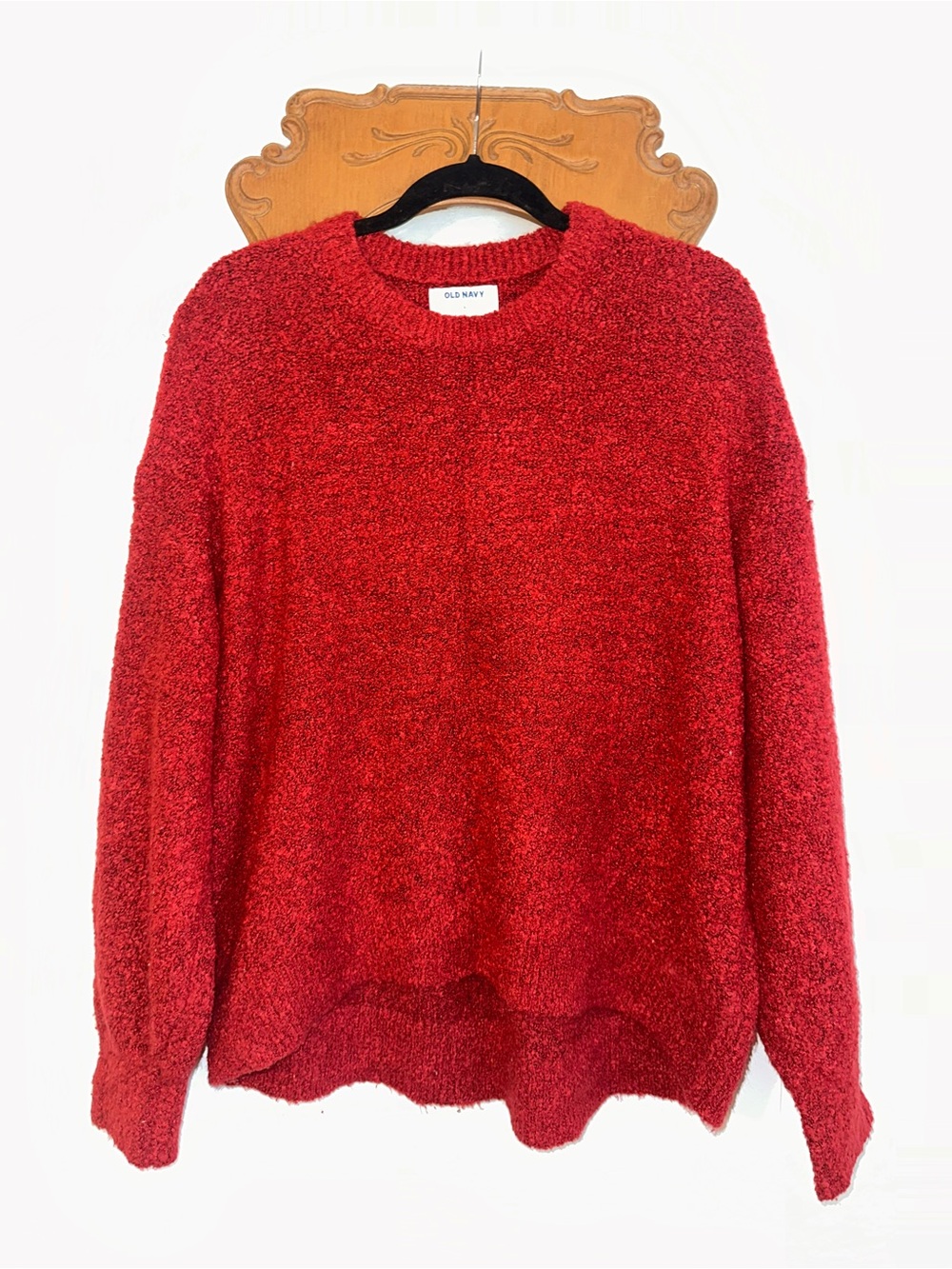 Old Navy Cranberry Red Bouclé Crewneck Sweater XL High Low
